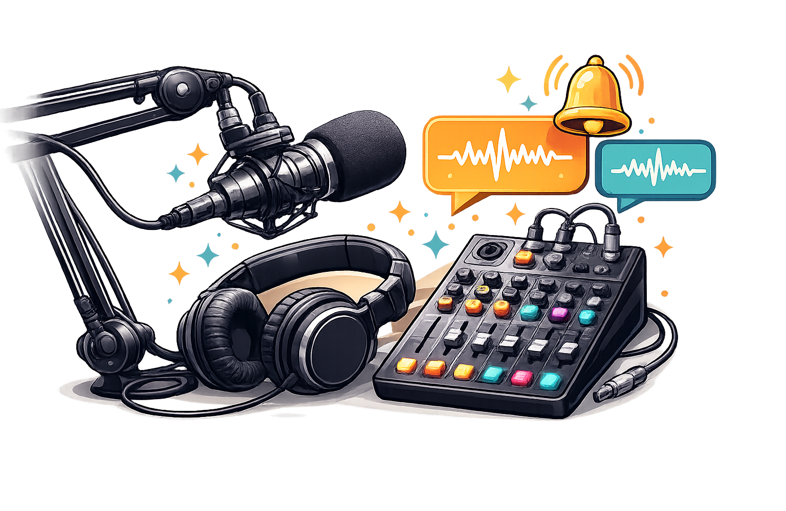 Podcasting gear flat lay design